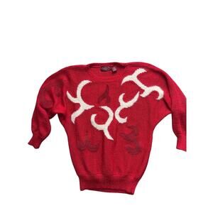Vintage 90s Women Flame Sweater Red White Abstract Knit Pullover Sz S Bold